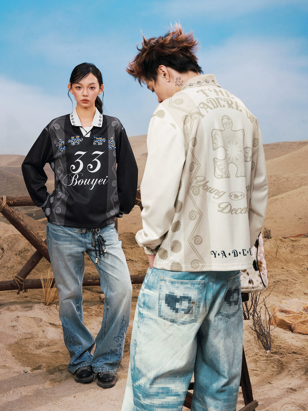 YADcrew Ethnic Puzzle Long Sleeve Polo Soccer Jersey | Face 3 Face