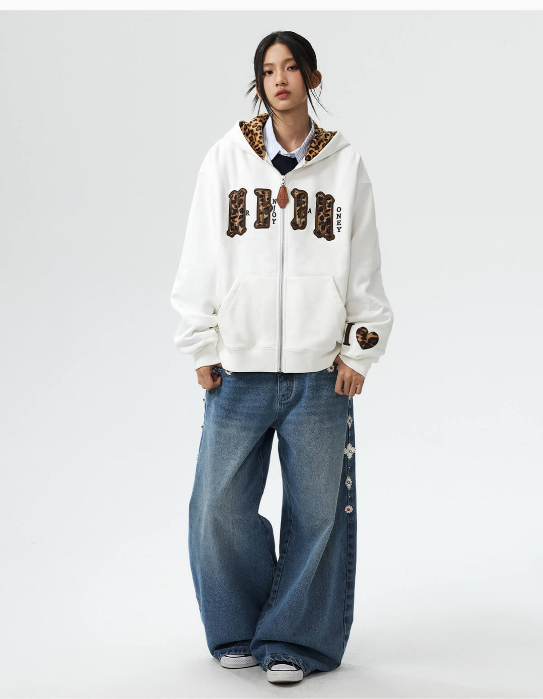 MEDM Leopard Faux Fur Layered Zip Up Hoodie | Face 3 Face