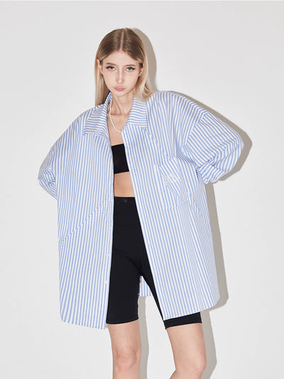 EMPTY REFERENCE Striped Patchwork Long Sleeve Shirt