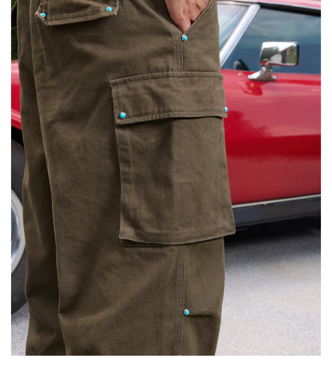 S45 Turquoise Studded Multi Pocket Work Pants | Face 3 Face