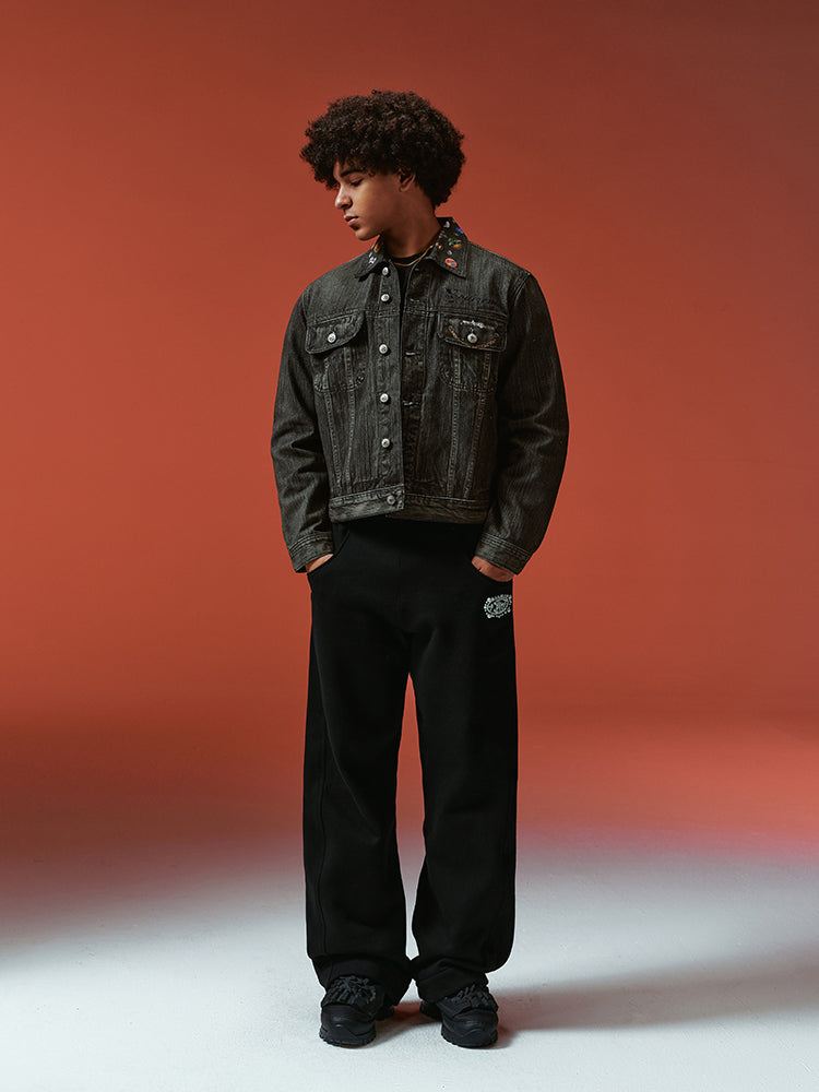 YADcrew Badge-Print Denim Jacket | Face 3 Face