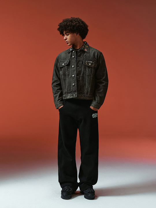 YADcrew Badge-Print Denim Jacket | Face 3 Face