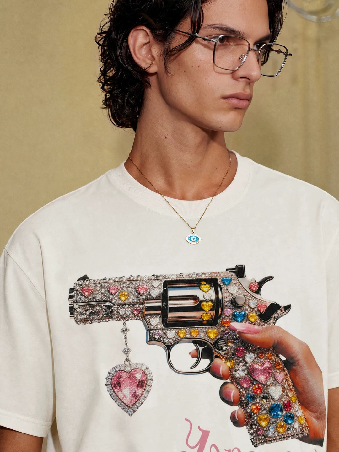 YADcrew Rhinestone Revolver Digital Print Tee | Face 3 Face