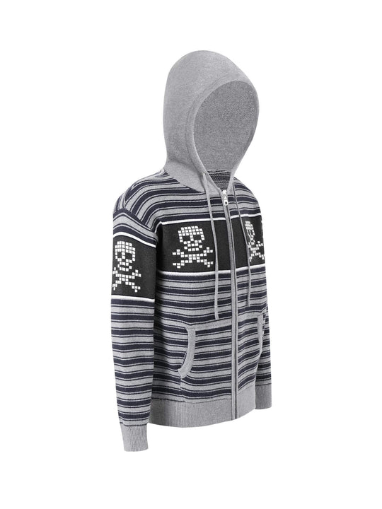 Night Lab Skull Striped Knit Zip Up Hoodie | Face 3 Face
