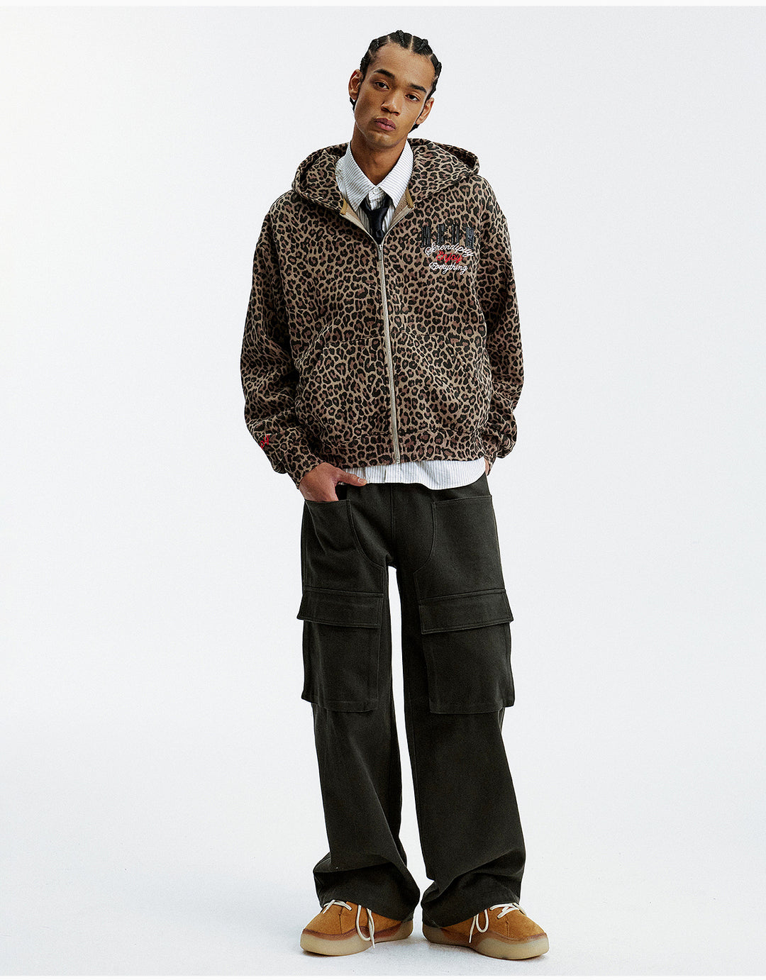 MEDM Embroidered Leopard Zip Up Hooded Jacket | Face 3 Face