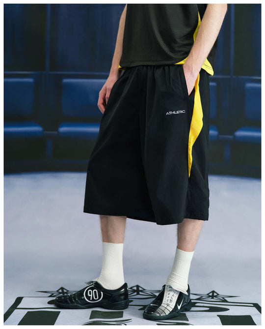 S45 Yellow Color Block Nylon Soccer Shorts | Face 3 Face