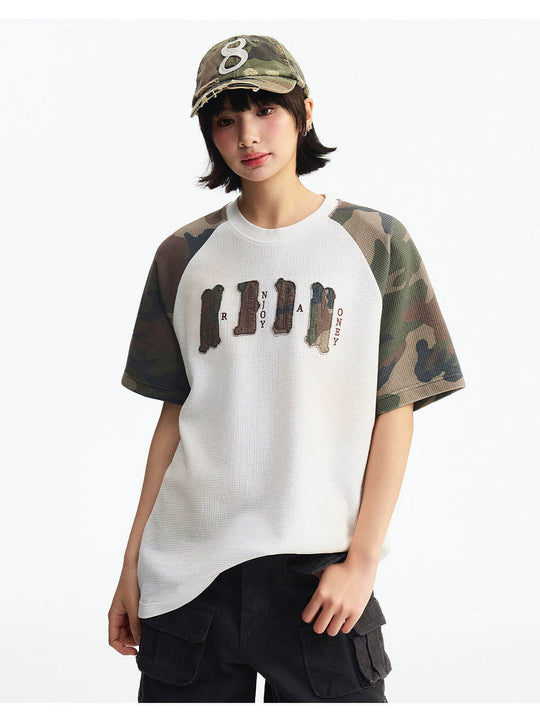 MEDM Camouflage Logo Patch Waffle Raglan Short Sleeve Tee | Face 3 Face