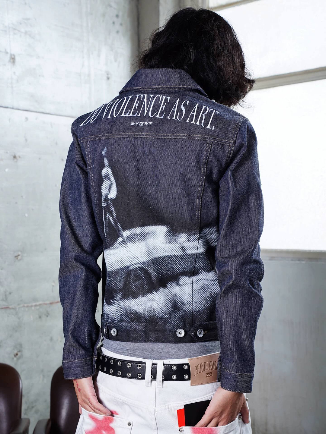TGFCLUB Portrait Graphic Studded Slim Fit Denim Jacket | Face 3 Face