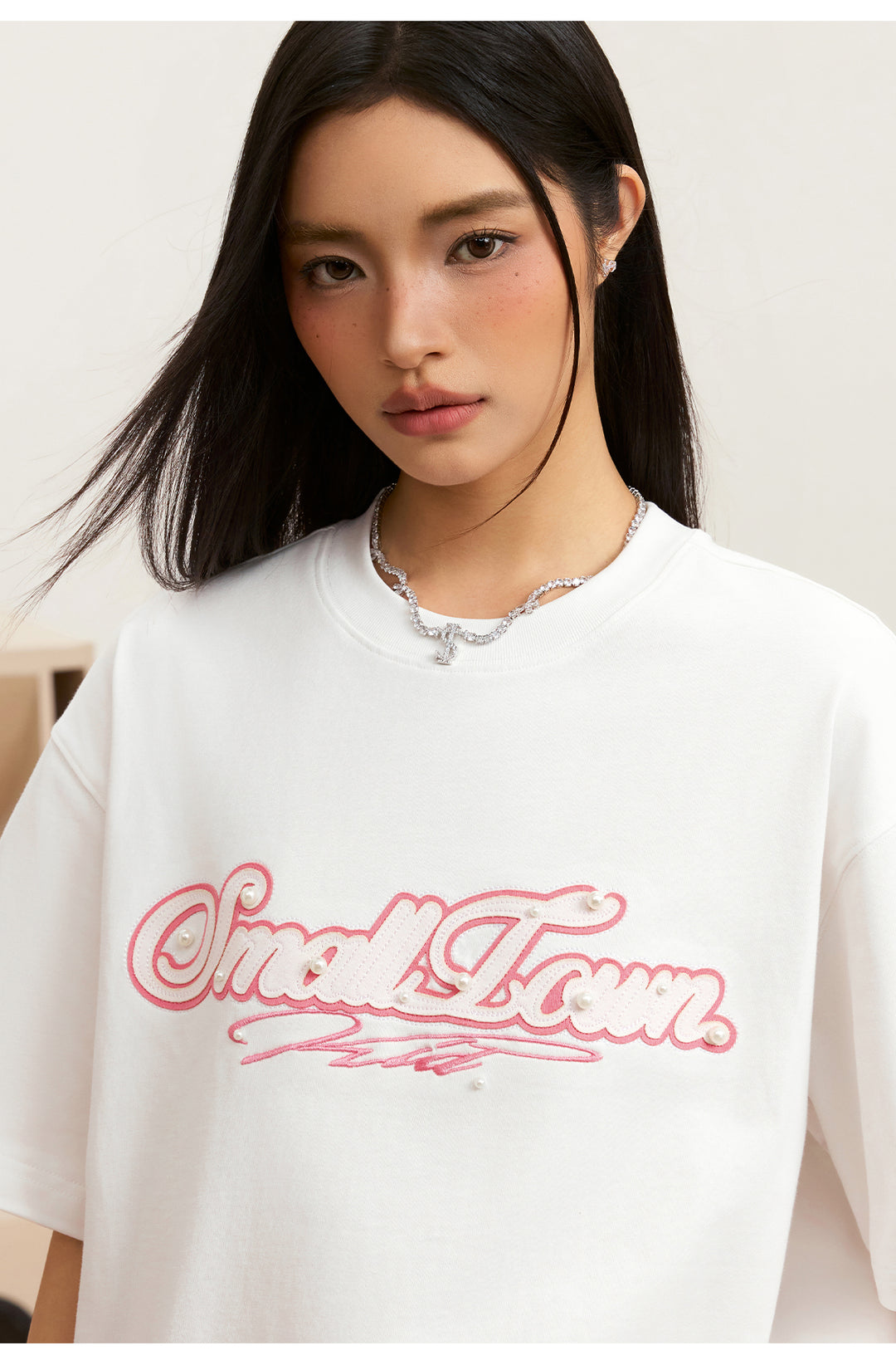 Small Town Kid Pearl Layered Embroidery Tee | Face 3 Face