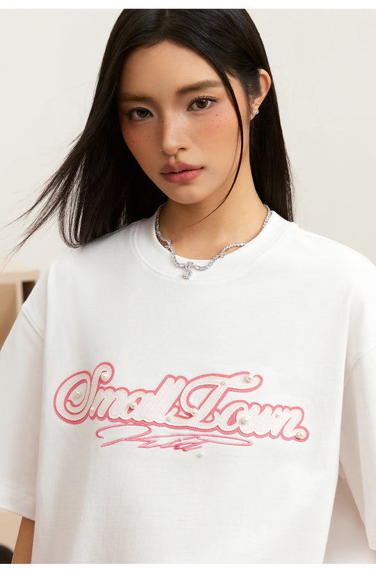 Small Town Kid Pearl Layered Embroidery Tee | Face 3 Face