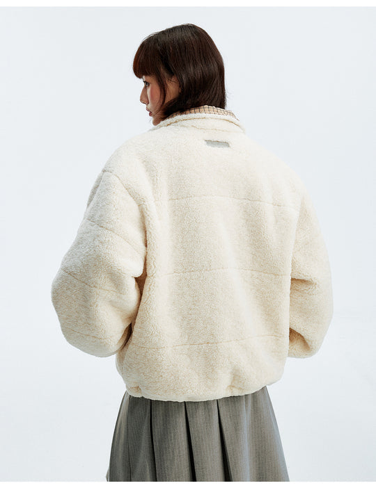 MEDM Plaid Trim Sherpa Short Jacket | Face 3 Face