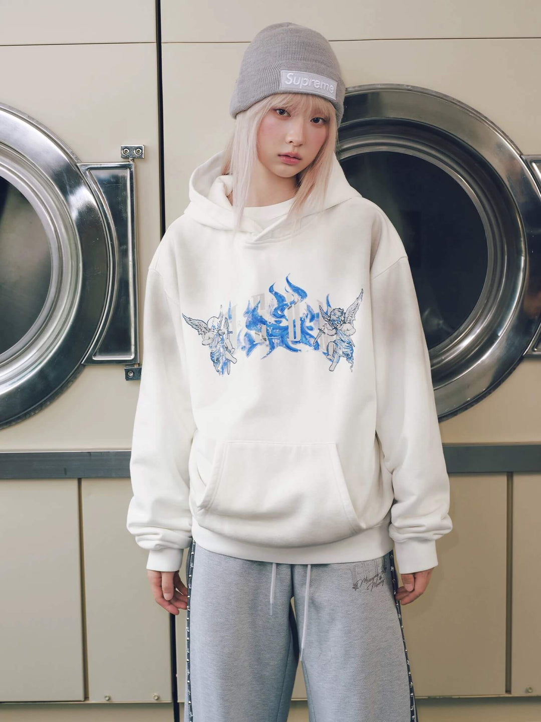 MEDM Skeleton Angel Flame Graffiti Print Hoodie | Face 3 Face