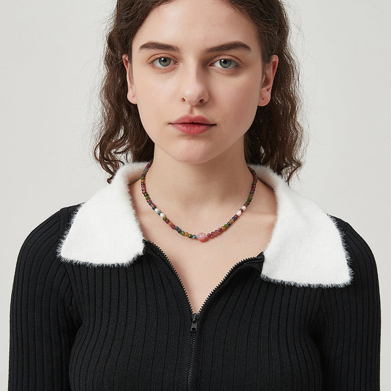 AWE Agate Tourmaline Beaded Necklace | Face 3 Face