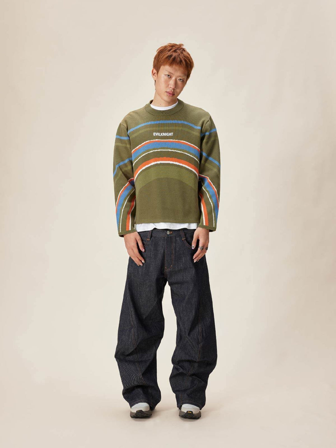 EVILKNIGHT(EK) Rainbow Circle Pattern Knit Sweater | Face 3 Face