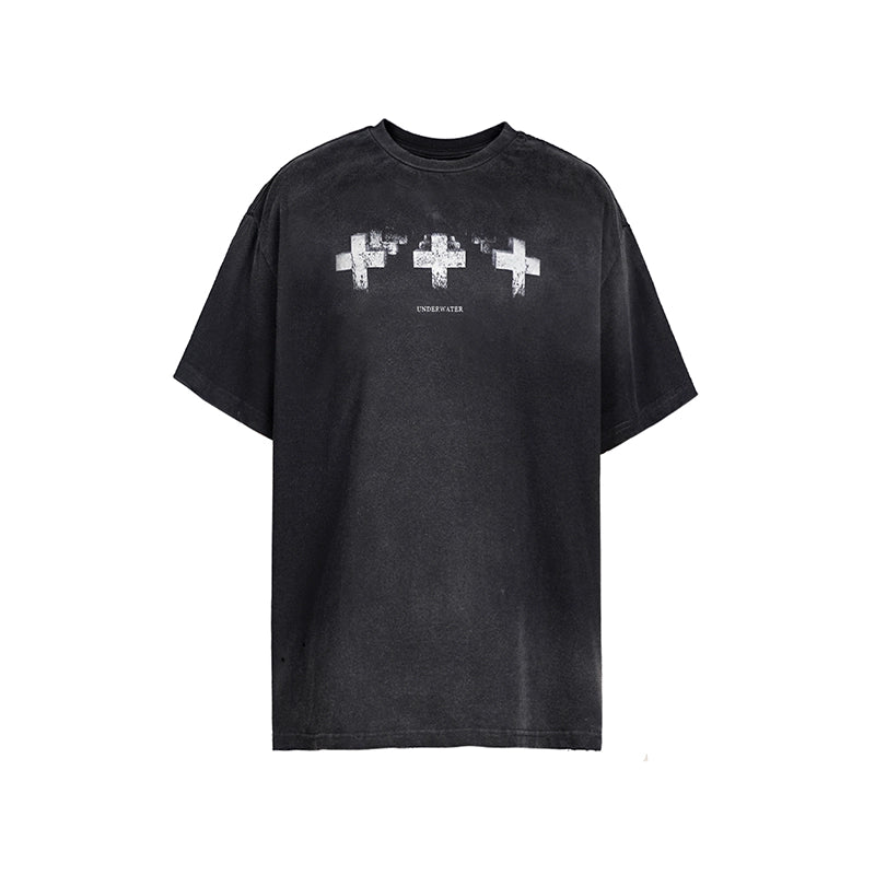 UNDERWATER Cross Print Washed Distressed Tee | Face 3 Face