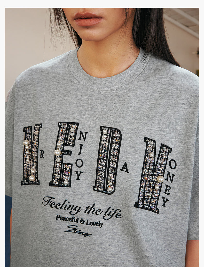 MEDM Patch Embroidered Pearl Tee | Face 3 Face