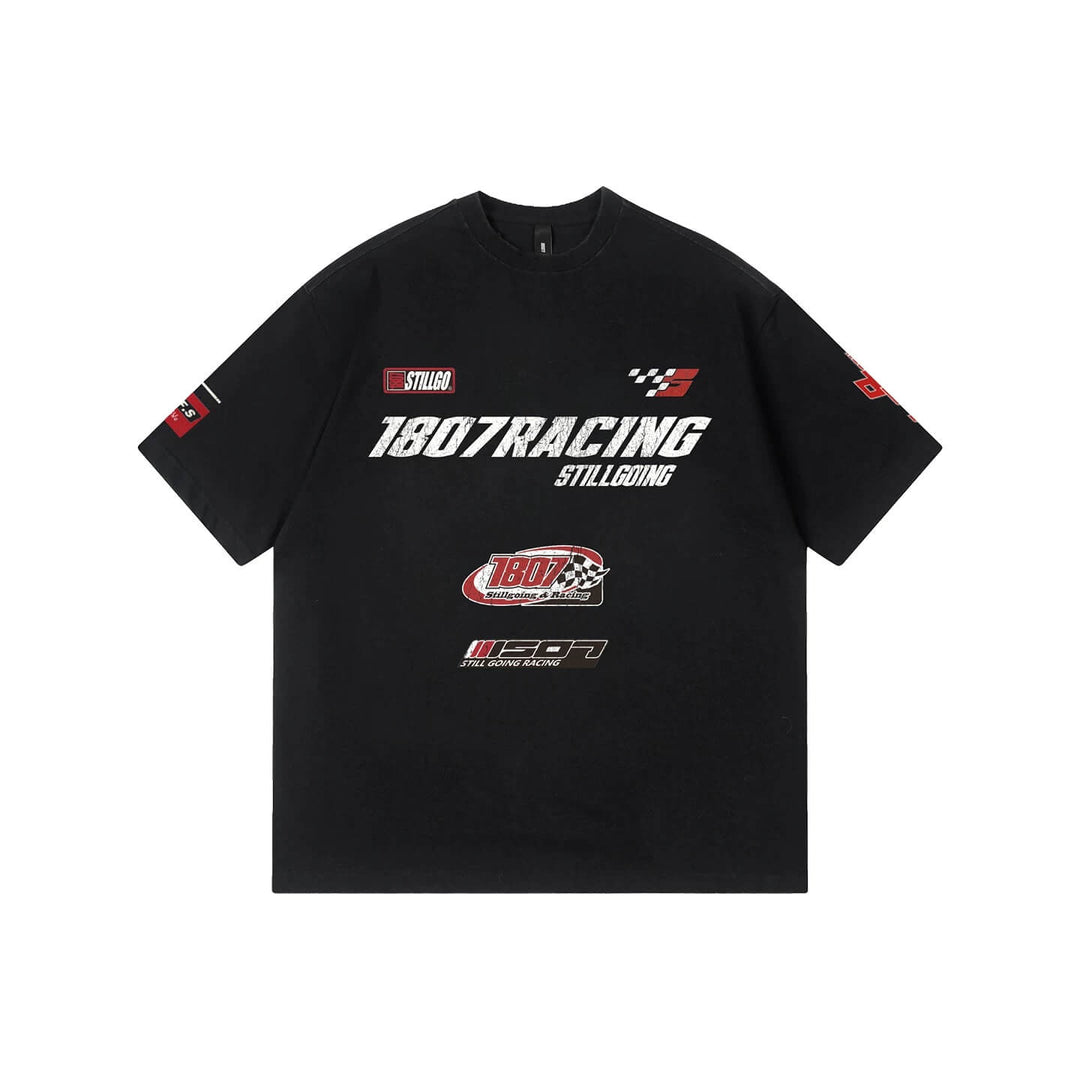 1807 Racing Distressed Print Washed Short Sleeve Tee | Face 3 Face