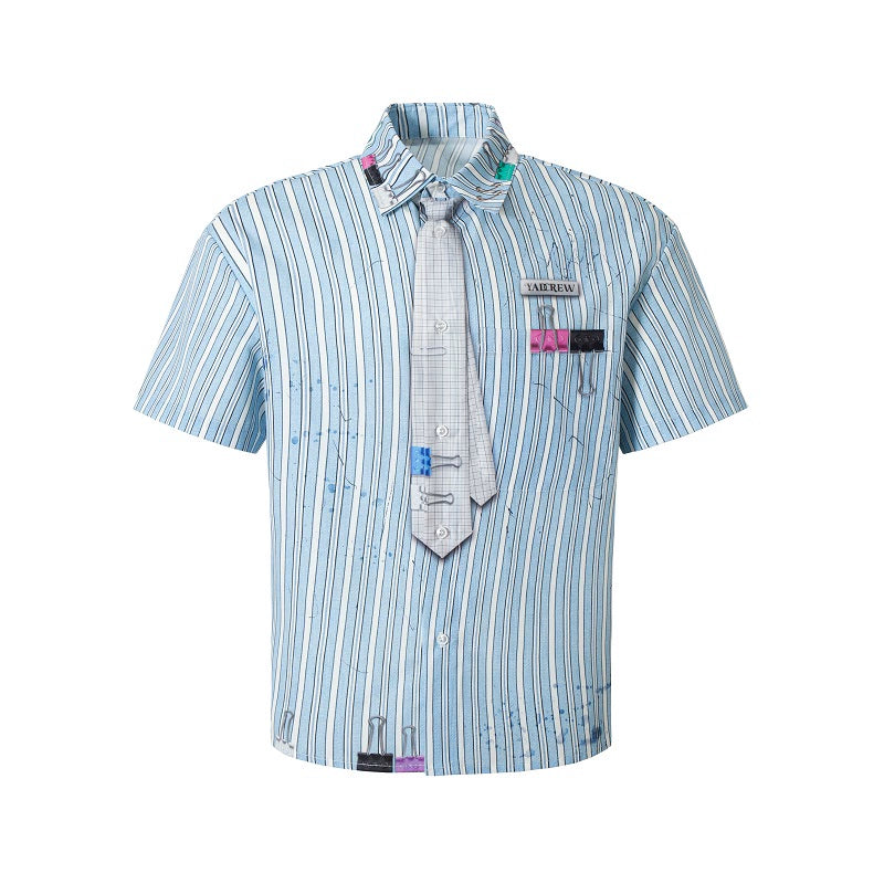 YADcrew Wavy Stripe Tie-Print Short Sleeve Shirt | Face 3 Face