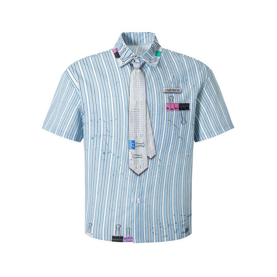 YADcrew Wavy Stripe Tie-Print Short Sleeve Shirt | Face 3 Face