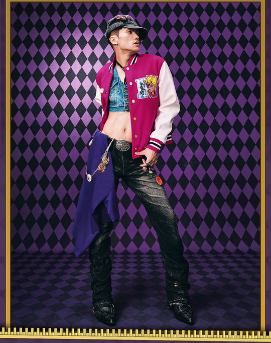 MEDM × JOJO Embroidered Patch Varsity Jacket | Face 3 Face
