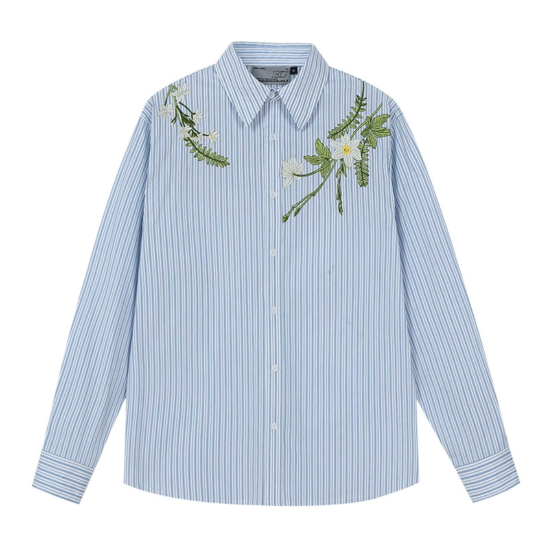 Harsh and Cruel Striped Floral Embroidered Long Sleeve Shirt | Face 3 Face