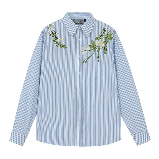 Harsh and Cruel Striped Floral Embroidered Long Sleeve Shirt | Face 3 Face