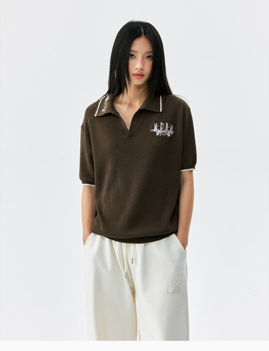 MEDM Rose Embroidered Waffle Knit Polo | Face 3 Face