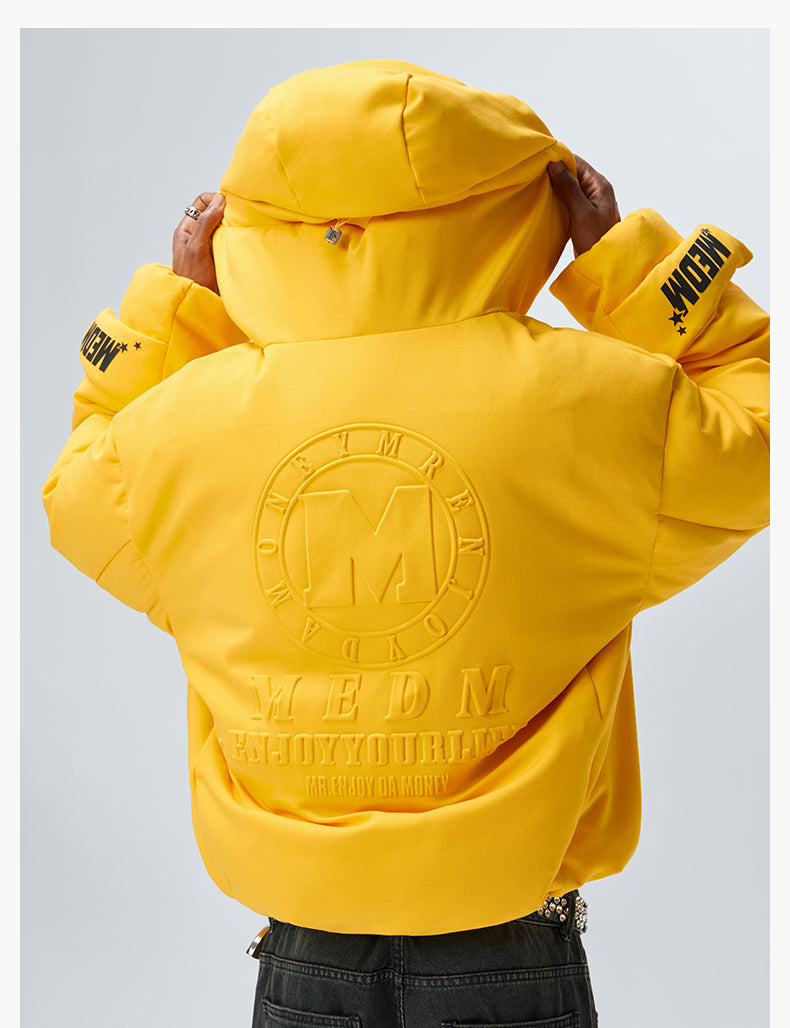 MEDM Embossed Logo Hooded Down Jacket | Face 3 Face