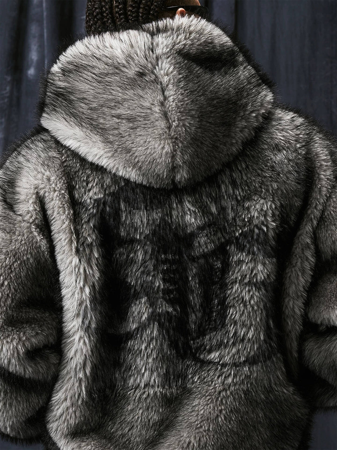 1807 Eco Faux Fur Digital Print Hooded Jacket | Face 3 Face