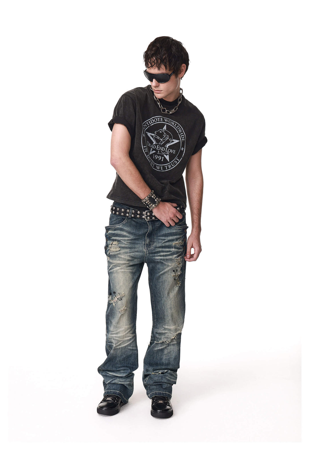 ANTIDOTE DEAD END LOVE Vintage Print Washed Short Sleeve Tee | Face 3 Face