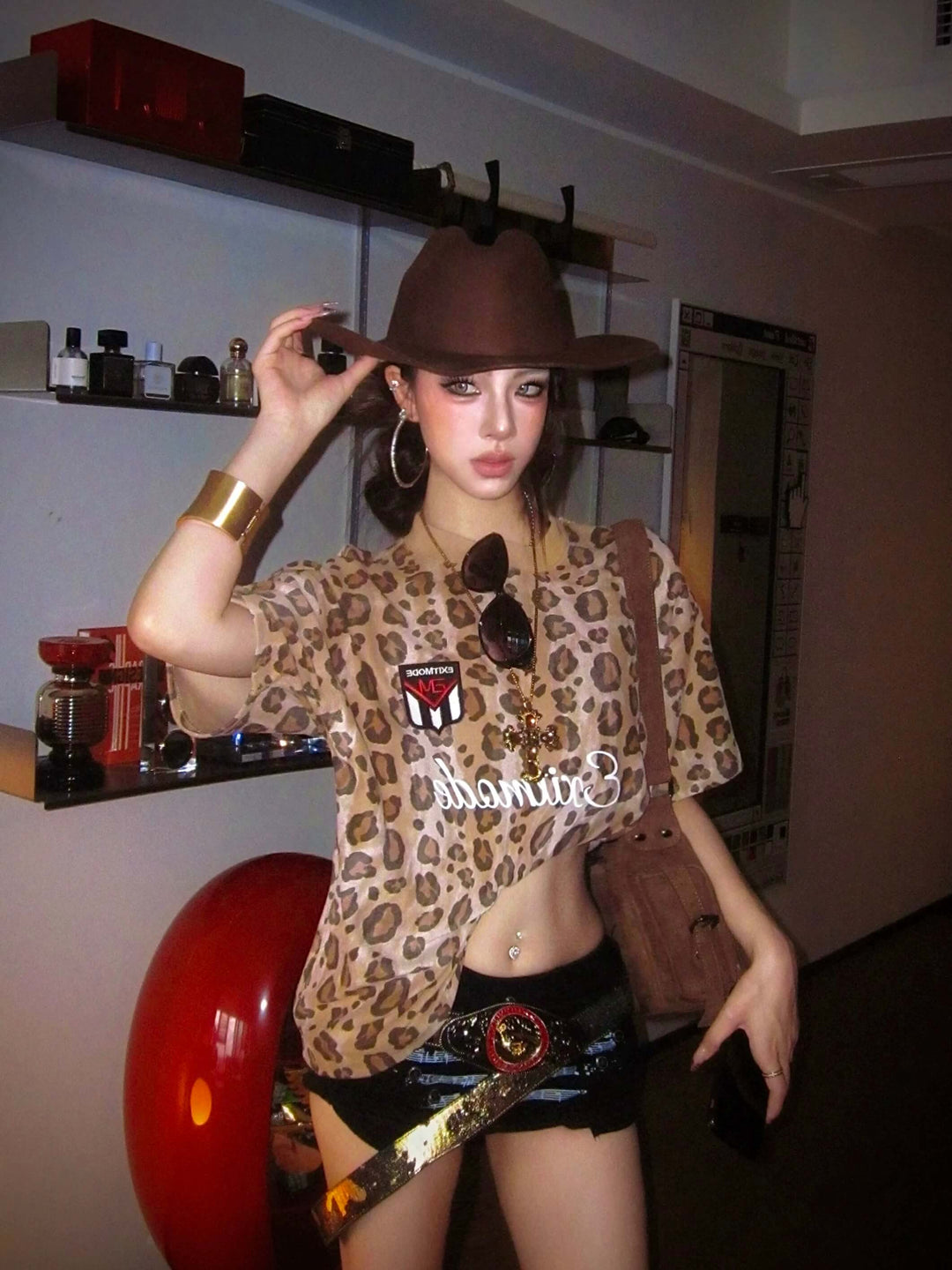 EXITMODE BY BLIND NO PLAN Leopard Print Emblem Patch Short Sleeve Tee | Face 3 Face