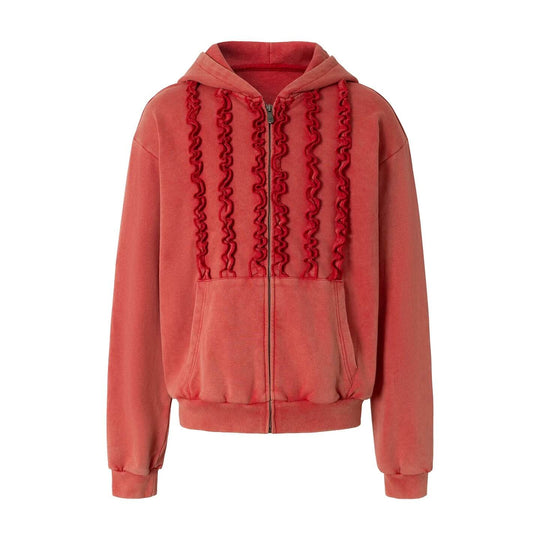 YADcrew Ruffle Washed Zip Up Hoodie