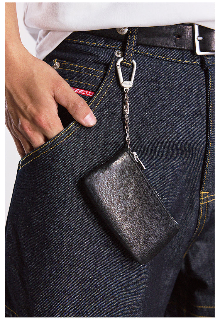 Remedy Metal Studded Keychain Coin Card Zipper Leather Wallet | Face 3 Face