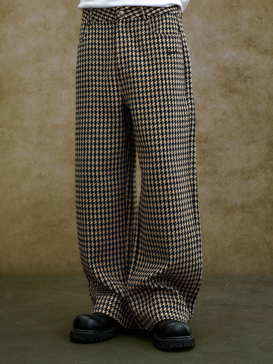 YADcrew Houndstooth Patchwork Leather Pants | Face 3 Face