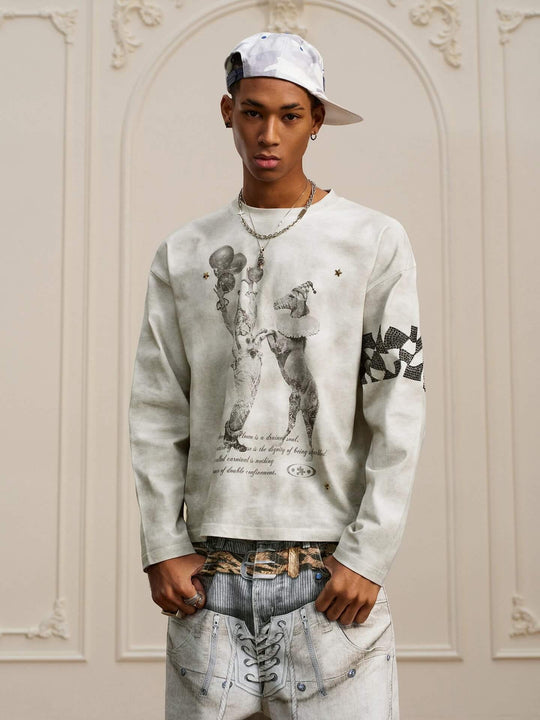 YADcrew Dirty Washed Circus Star Studded Long Sleeve Tee | Face 3 Face