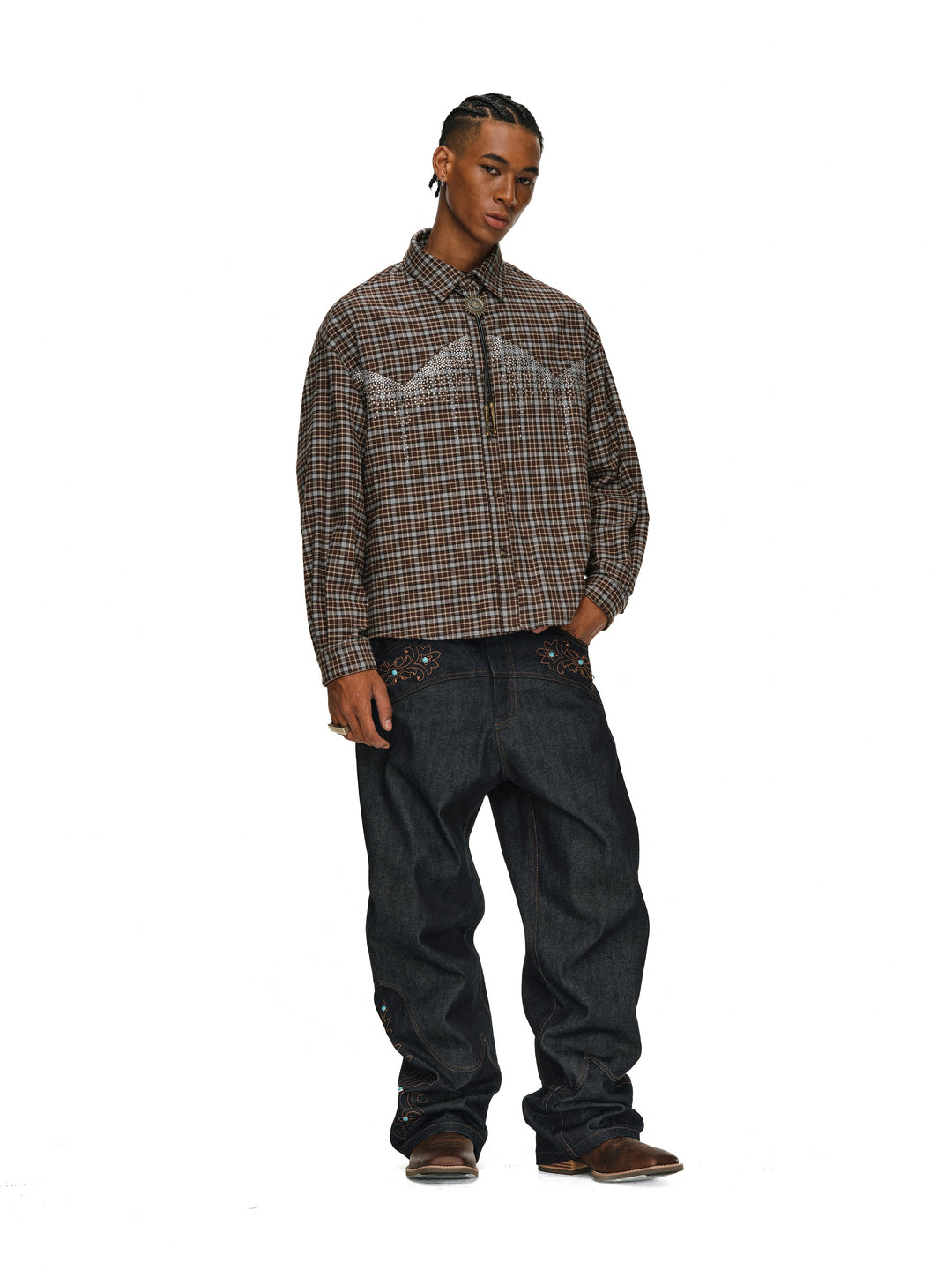 ANTIDOTE Rhinestone Flannel Plaid Long Sleeve Shirt | Face 3 Face