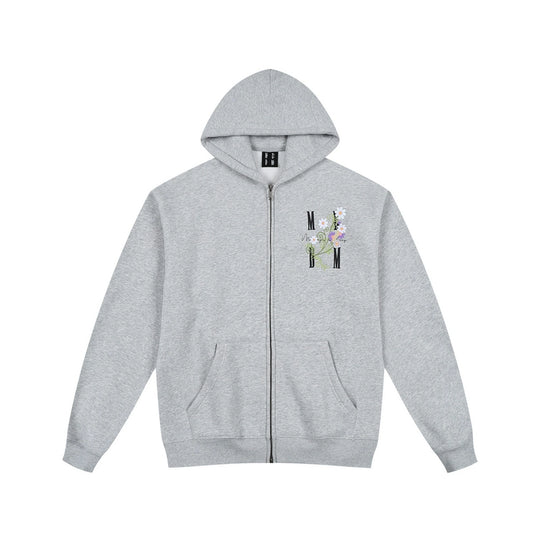 MEDM Floral Logo Embroidered Zip Up Hoodie | Face 3 Face