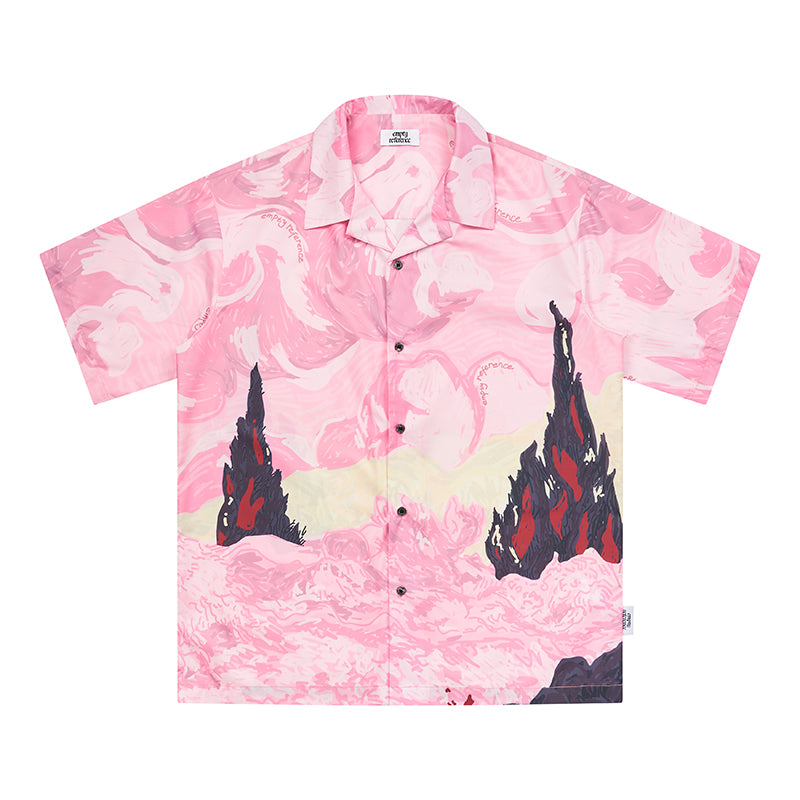 EMPTY REFERENCE Dream Landscape Oil Hand Painted Short Sleeved Shirt