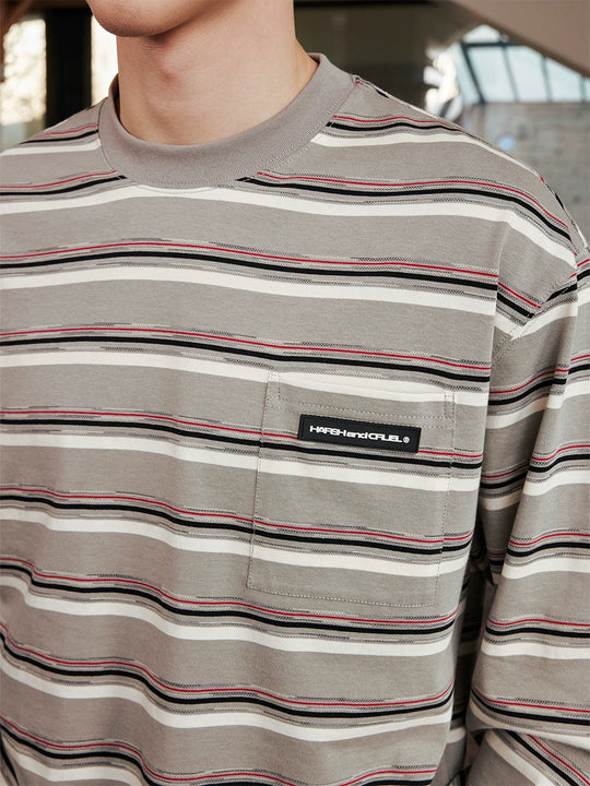 Harsh and Cruel Striped Pocket Long Sleeve Tee | Face 3 Face