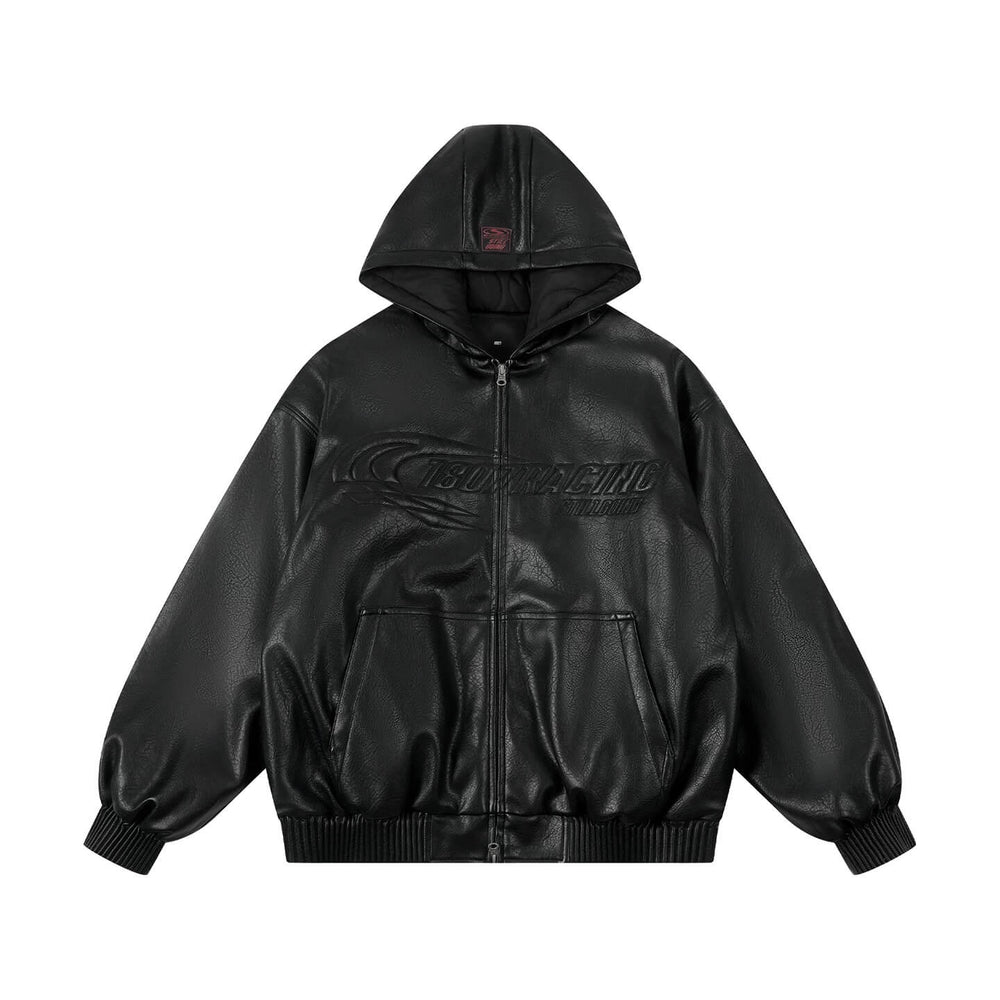 1807 Racing PU Leather Hooded Bomber Jacket | Face 3 Face