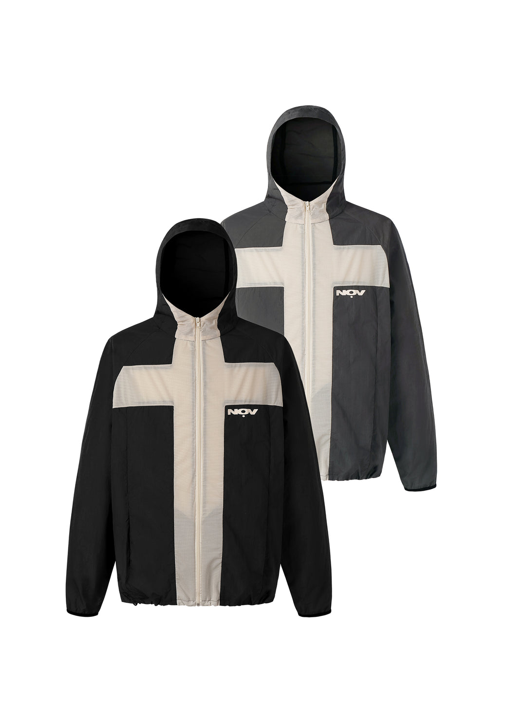 NOVACAM Wrinkled Nylon Mesh-Paneled Hooded Track Jacket | Face 3 Face