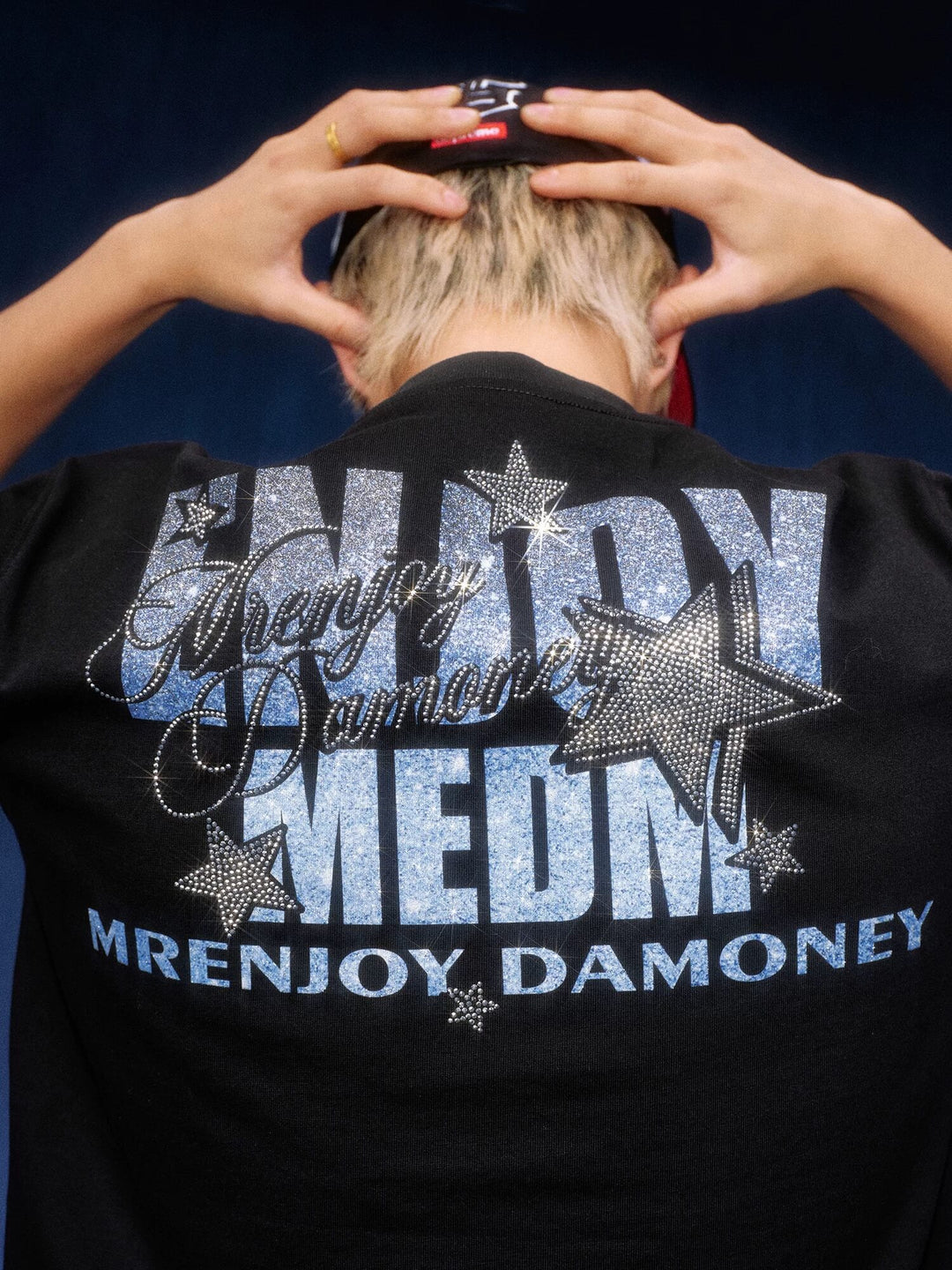 MEDM Rhinestone Star Glitter Logo Short Sleeve Tee | Face 3 Face