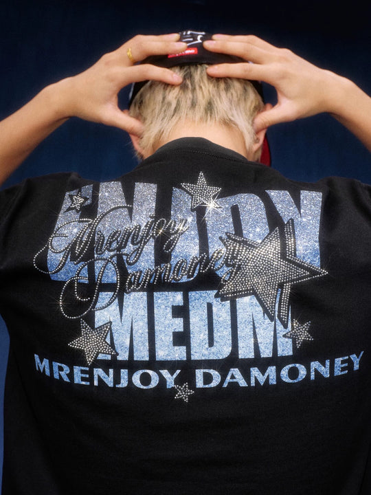 MEDM Rhinestone Star Glitter Logo Short Sleeve Tee | Face 3 Face