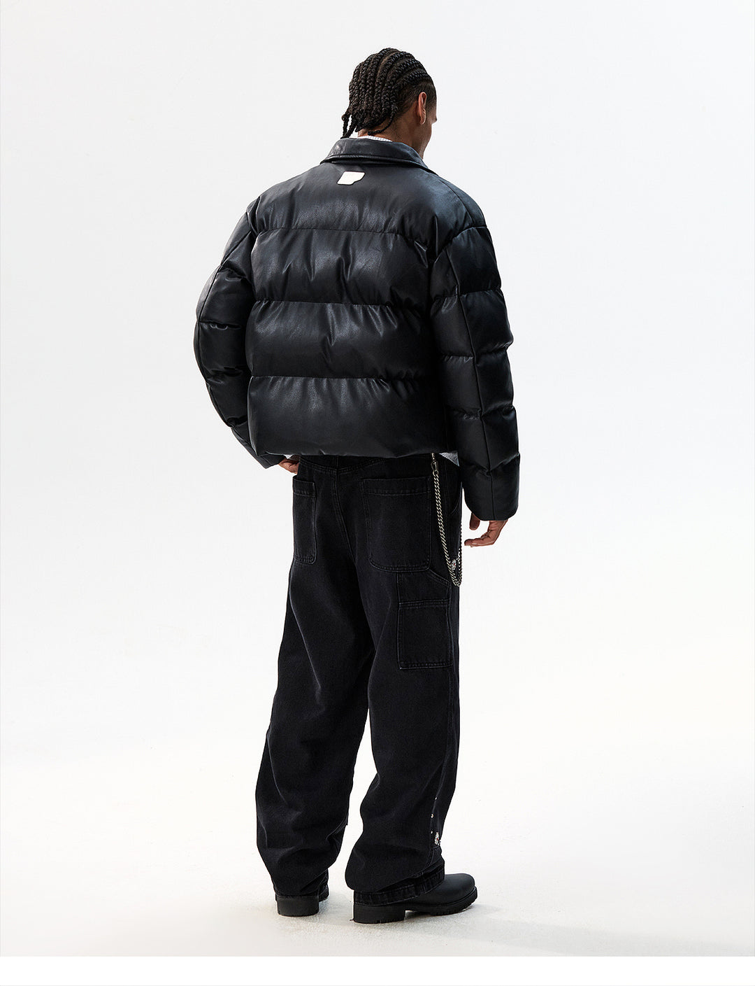 MEDM PU Leather 3D Embroidered Puffer Jacket | Face 3 Face