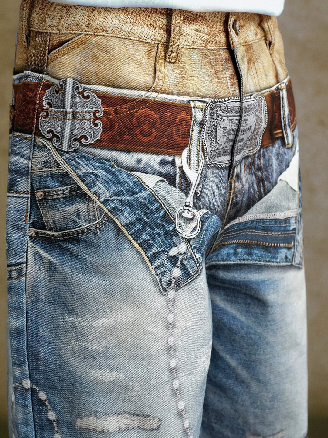 YADcrew Double Waist 3D Digital Print Jeans | Face 3 Face