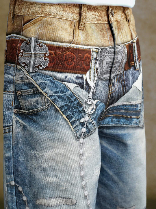 YADcrew Double Waist 3D Digital Print Jeans | Face 3 Face