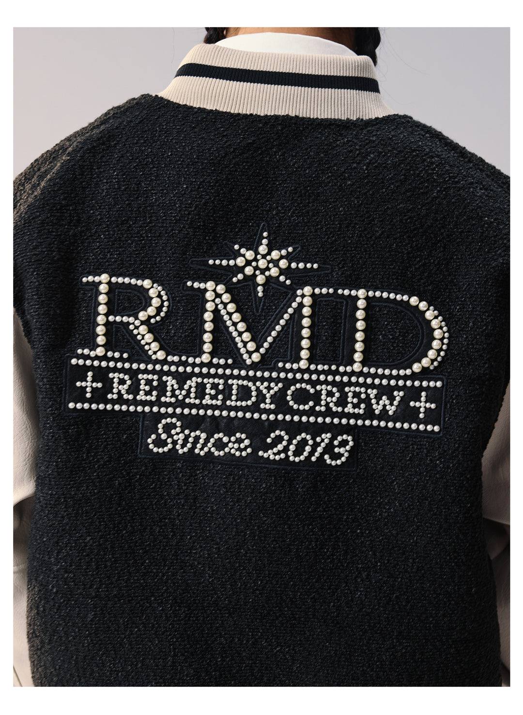 Remedy RMD Pearl Embroidered Leather Varsity Jacket | Face 3 Face