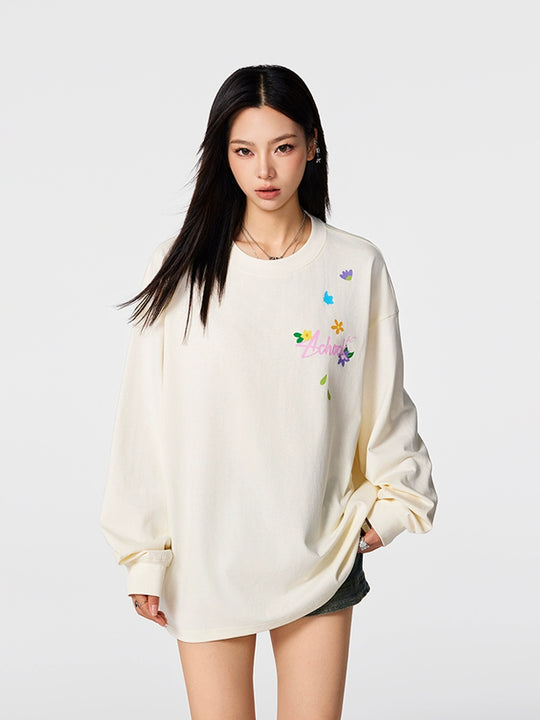 Achock Small Flower Logo Print Long Sleeve Tee | Face 3 Face
