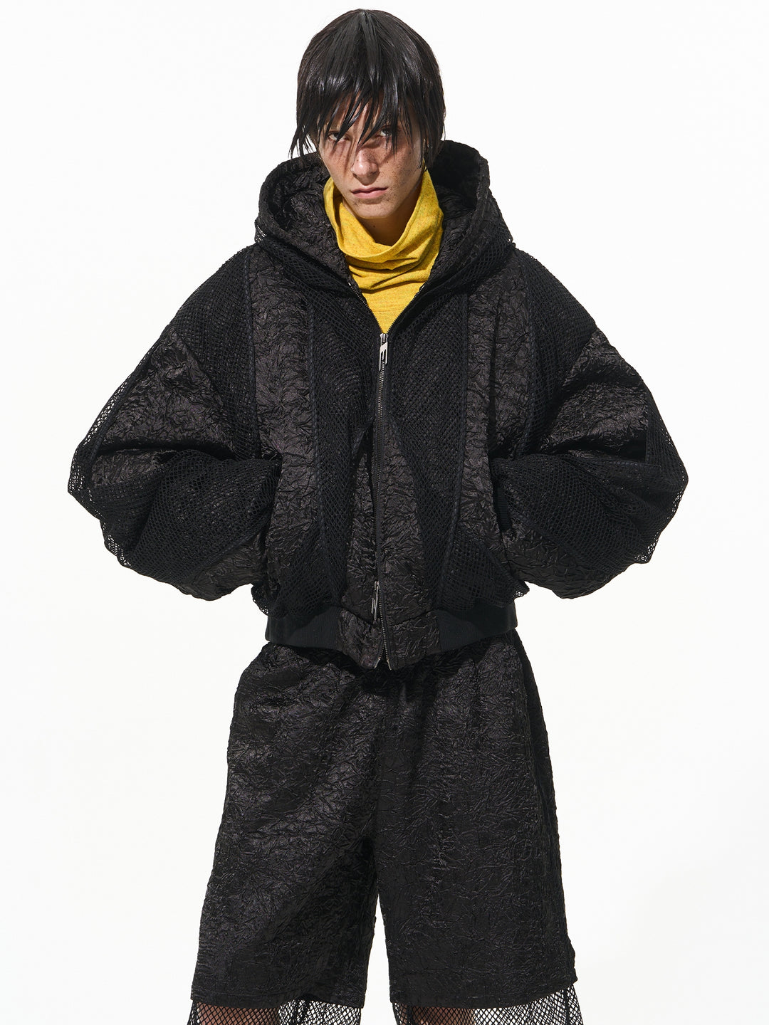 BLIND NO PLAN Double-layer Patchwork Hooded Bomber Jacket | Face 3 Face