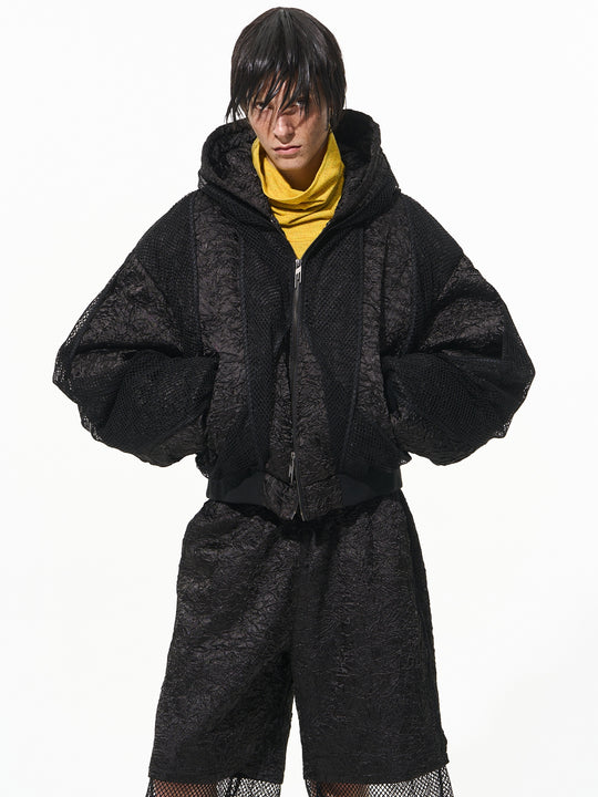 BLIND NO PLAN Double-layer Patchwork Hooded Bomber Jacket | Face 3 Face